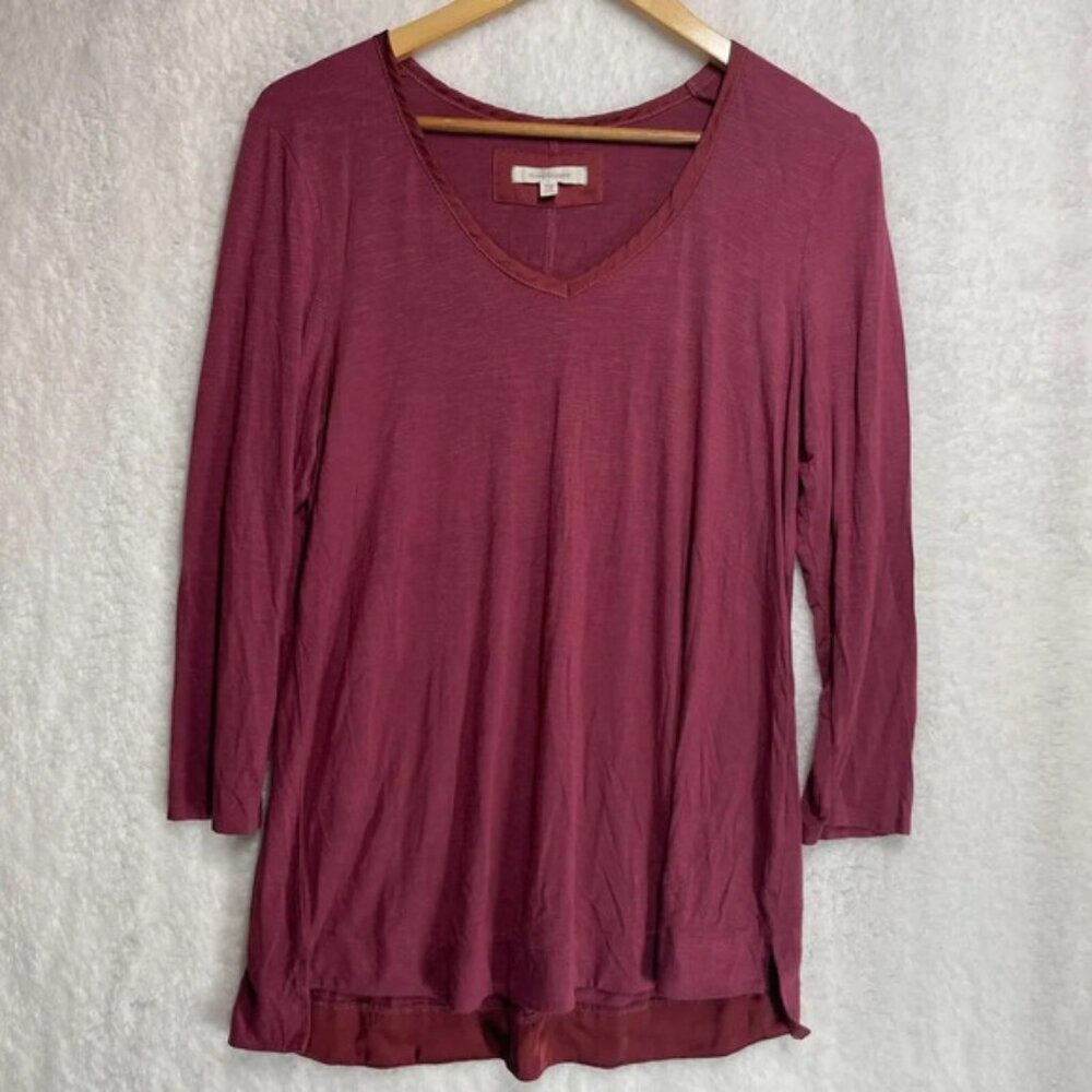 Anthro Pure + Good Women’s Burgundy Long Sleeve Top Size L Scoop Neck Casual